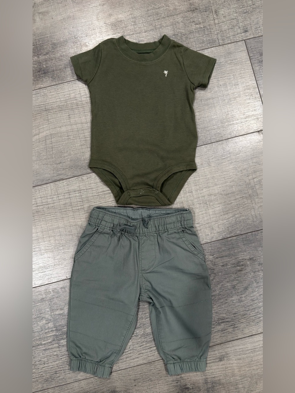 Carter’s Baby Boy 2-Piece Outfit 6M Green Palm Tree Bodysuit Jogger Pants